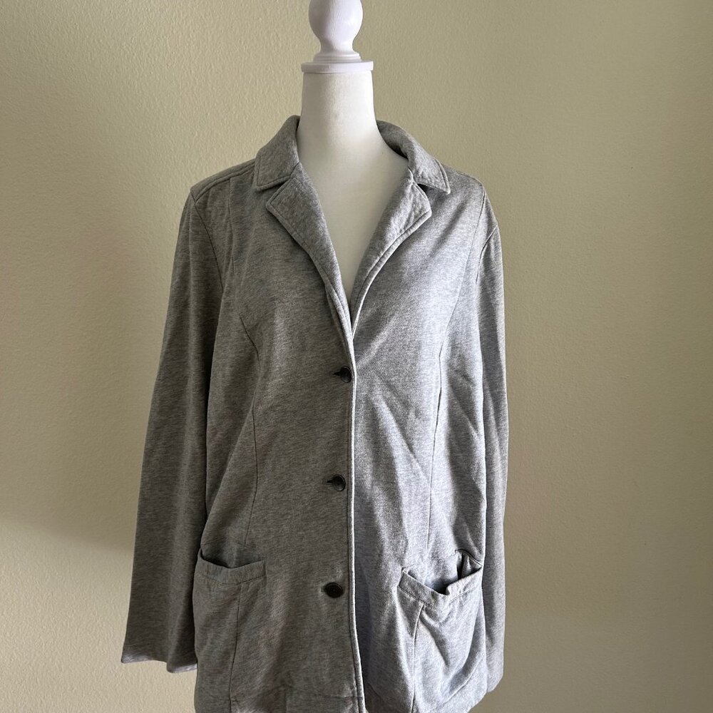 J Jill Blazer Soft Gray Cotton Stretch SZL Jacket 3 Button Pockets Casual Office - Picture 2 of 10